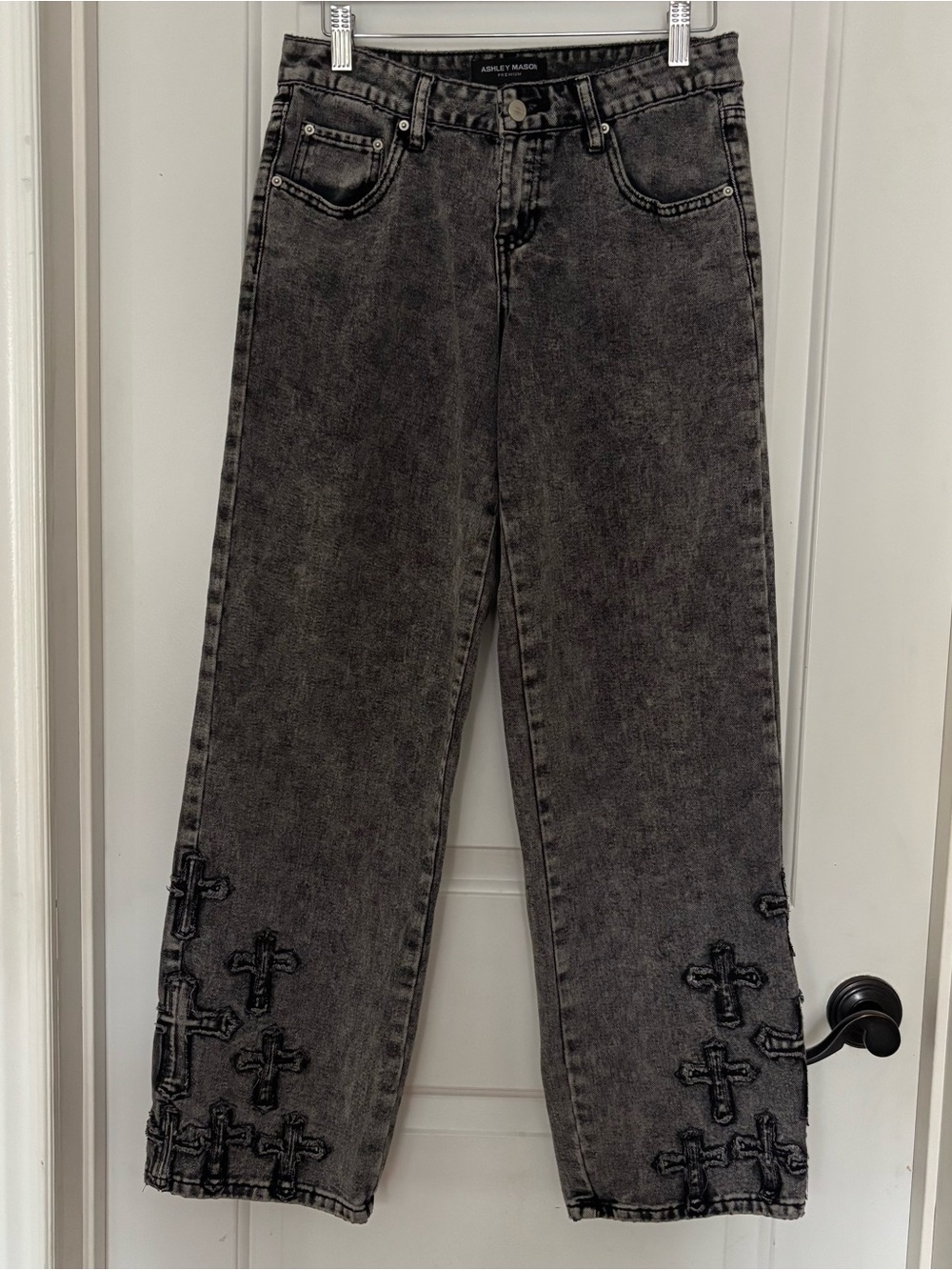 Ashley Mason baggy wide leg cross jeans 5/ 27 distressed black grunge